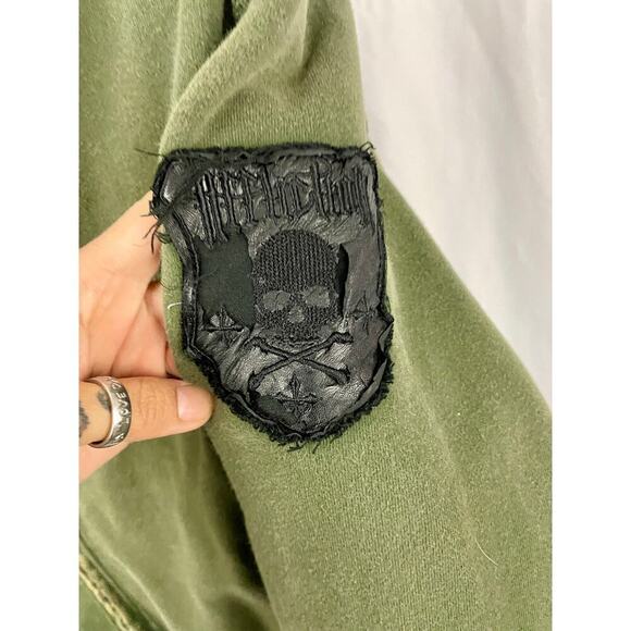 Affliction Green Skull Hoodie Full Zip Light Jacket M Grunge Y2K Distressed Mens - Picture 10 of 16